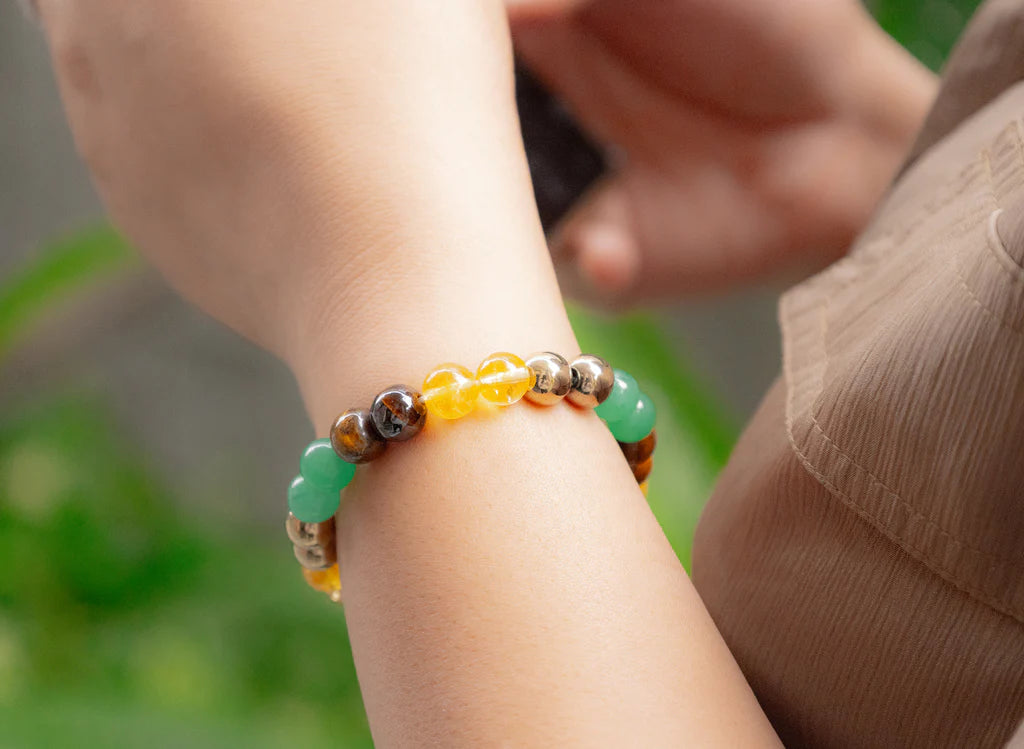 Samriddh Band with Pyrite, Tiger Eye, Citrine, Aventurine, Sphatik & Jade Beads | Money Magnet Bracelet for Men & Women | Certificate of Authenticity