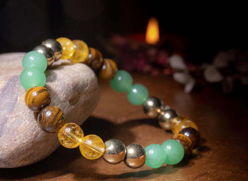 Samriddh Band with Pyrite, Tiger Eye, Citrine, Aventurine, Sphatik & Jade Beads | Money Magnet Bracelet for Men & Women | Certificate of Authenticity