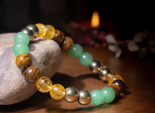Samriddh Band with Pyrite, Tiger Eye, Citrine, Aventurine, Sphatik & Jade Beads | Money Magnet Bracelet for Men & Women | Certificate of Authenticity